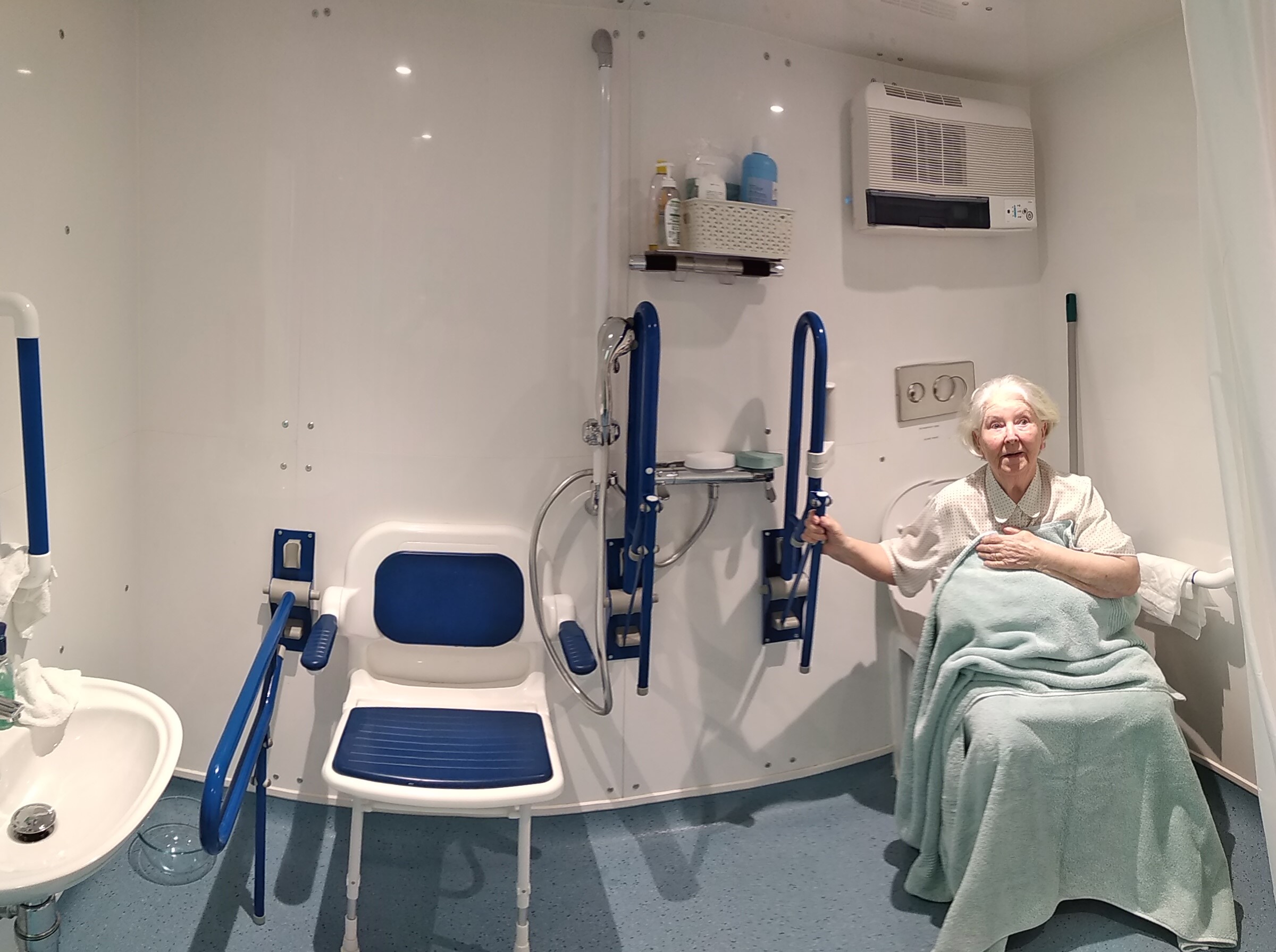 Image of Patricia trying out WashPod