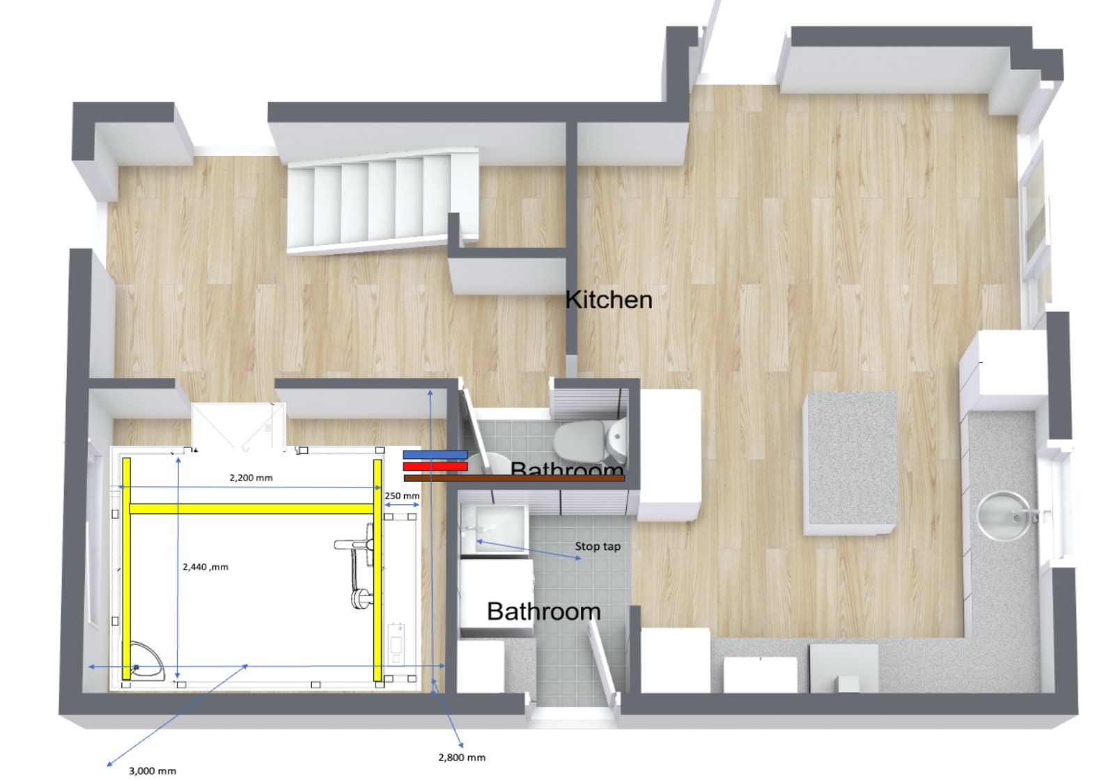 A photo showing how WashPod is incorporated into Roomsketcher modelling
