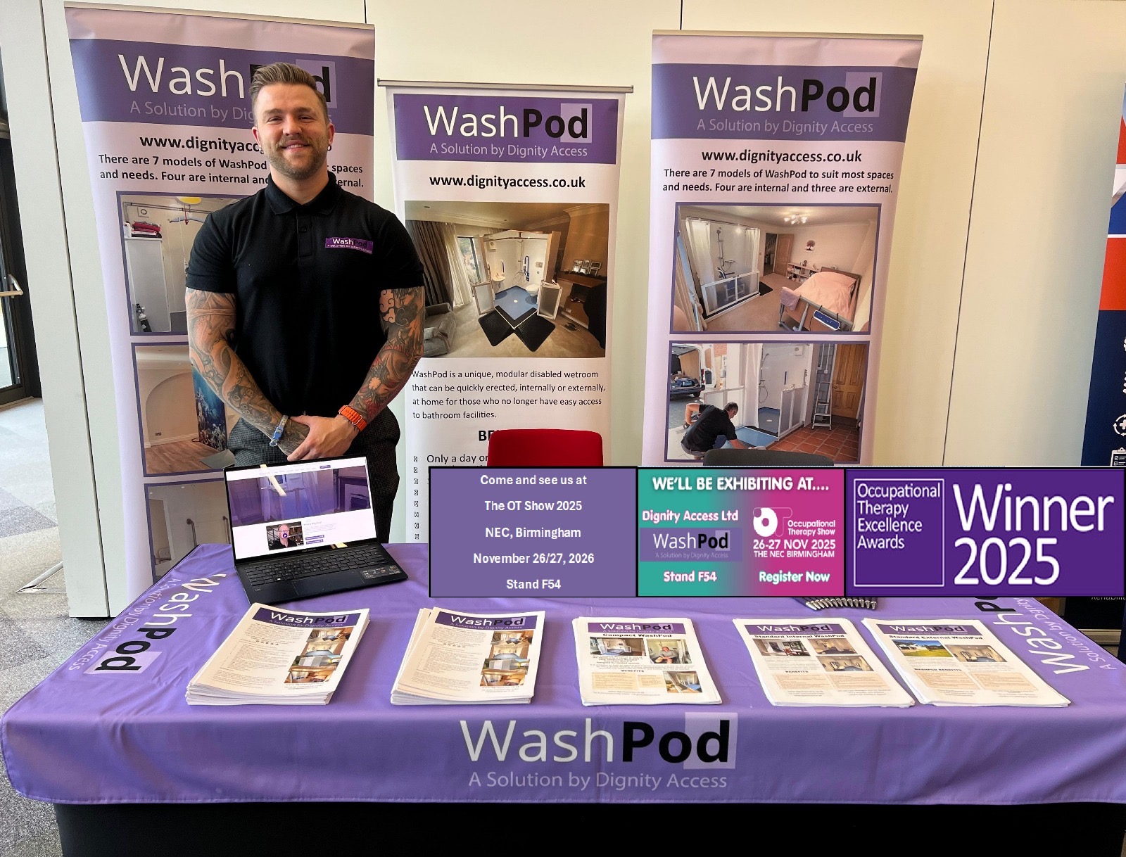 National Sales Manager, Elliot Sayers, on the Dignity Access stand at the CFG Law conference on Life After Amputation